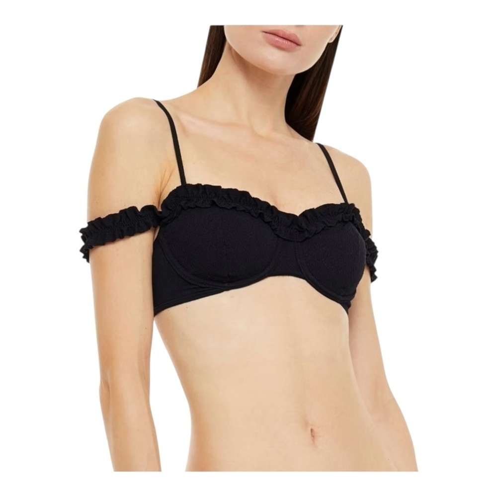 VIX Belle off-the-shoulder stretch-seersucker bikini top in black NWT